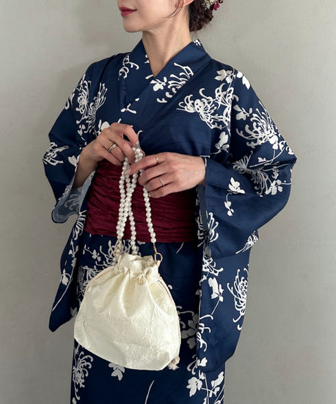 取り外し可パールショルダー付き浴衣巾着 浴衣バッグ | MD1262047 | ホワイト