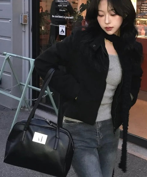 MUCENT(ムセント)/軽量 A4収納可 ロゴパッチ ショルダー トートバッグ/TIVE LEATHER SHOULDER BAG UNISEX | AT1262071 | ブラック