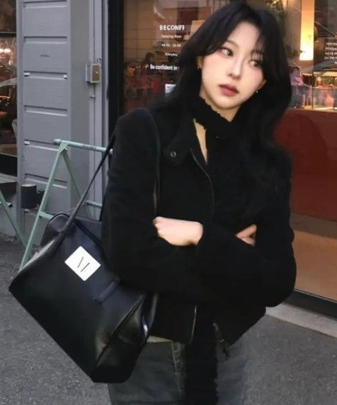 MUCENT(ムセント)/軽量 A4収納可 ロゴパッチ ショルダー トートバッグ/TIVE LEATHER SHOULDER BAG UNISEX | AT1262071 | ブラック