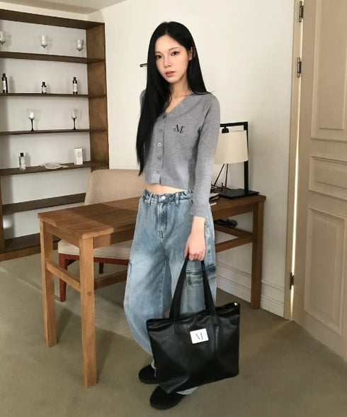 MUCENT(ムセント)/軽量 A4サイズ収納可 ロゴパッチ サイド ジッパー ショルダー トート バッグ/RIENNE SIDE ZIPPER LEATHER SHOULDER BAG | AT1262072 | ブラック