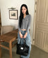 MUCENT(ムセント)/軽量 A4サイズ収納可 ロゴパッチ サイド ジッパー ショルダー トート バッグ/RIENNE SIDE ZIPPER LEATHER SHOULDER BAG | AT1262072 | ブラック