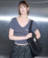 MUCENT(ムセント)/軽量 A4サイズ収納可 ロゴパッチ サイド ジッパー ショルダー トート バッグ/RIENNE SIDE ZIPPER LEATHER SHOULDER BAG | AT1262072 | ブラック