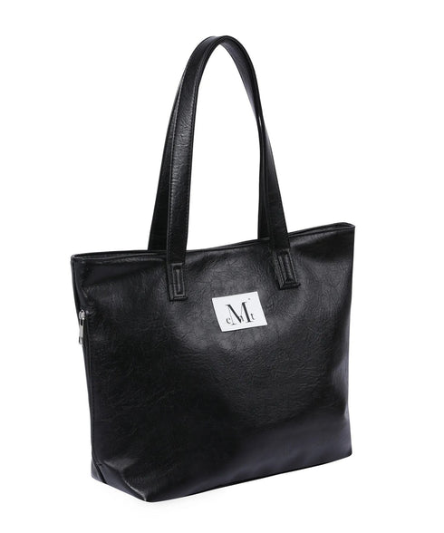 MUCENT(ムセント)/軽量 A4サイズ収納可 ロゴパッチ サイド ジッパー ショルダー トート バッグ/RIENNE SIDE ZIPPER LEATHER SHOULDER BAG | AT1262072 | ブラック