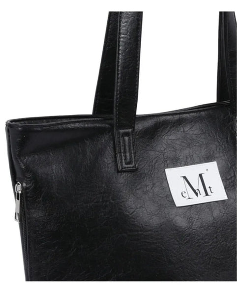 MUCENT(ムセント)/軽量 A4サイズ収納可 ロゴパッチ サイド ジッパー ショルダー トート バッグ/RIENNE SIDE ZIPPER LEATHER SHOULDER BAG | AT1262072 | ブラック