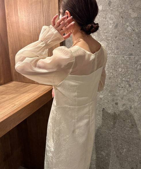 ジャガードシアースリーブロングドレス ロングワンピース パーティードレス 結婚式 お呼ばれ オケージョンドレス | MD2265115 | アイボリー