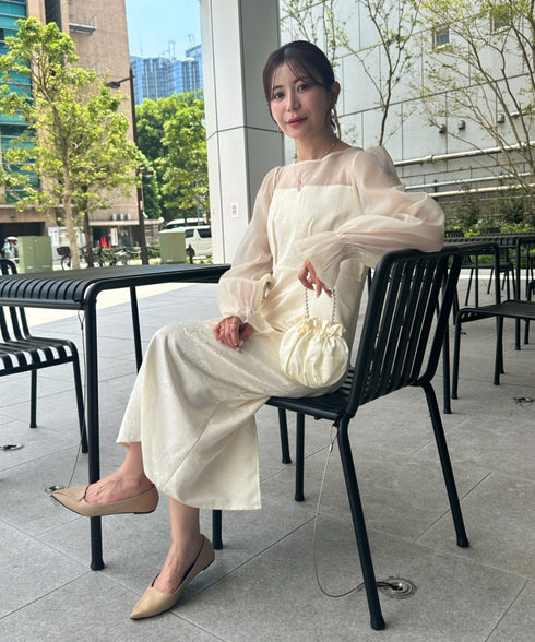 ジャガードシアースリーブロングドレス ロングワンピース パーティードレス 結婚式 お呼ばれ オケージョンドレス | MD2265115 | アイボリー