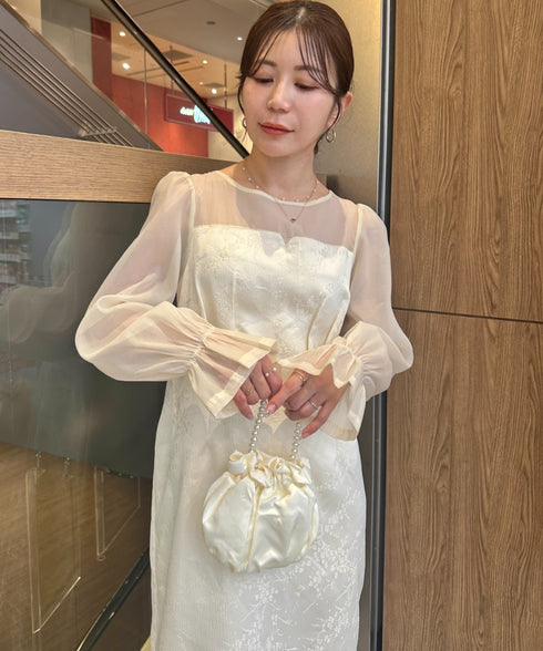 ジャガードシアースリーブロングドレス ロングワンピース パーティードレス 結婚式 お呼ばれ オケージョンドレス | MD2265115 | アイボリー