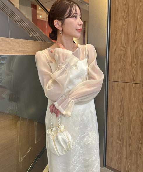 ジャガードシアースリーブロングドレス ロングワンピース パーティードレス 結婚式 お呼ばれ オケージョンドレス | MD2265115 | アイボリー