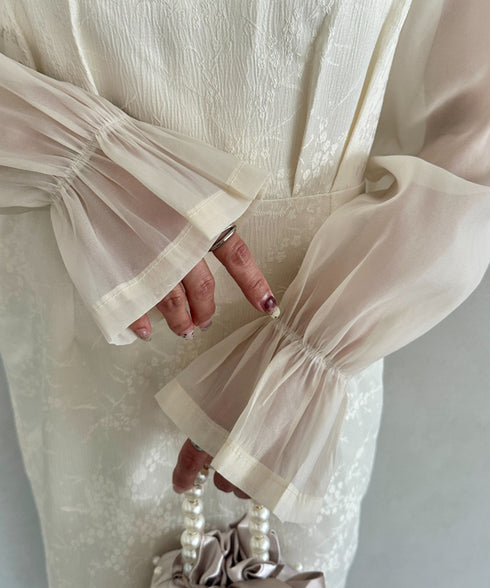 ジャガードシアースリーブロングドレス ロングワンピース パーティードレス 結婚式 お呼ばれ オケージョンドレス | MD2265115 | アイボリー
