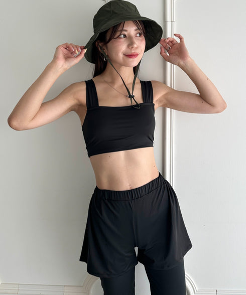 水着5点セットタンキニ上下レギンス長袖トップスショートパンツ 大人水着 UVカット セパレートトレーニングウェア 水陸両用 | MD2262053 | ブラック
