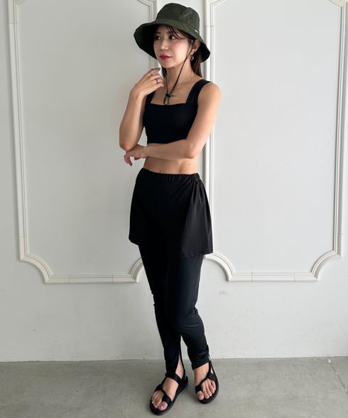水着5点セットタンキニ上下レギンス長袖トップスショートパンツ 大人水着 UVカット セパレートトレーニングウェア 水陸両用 | MD2262053 | ブラック