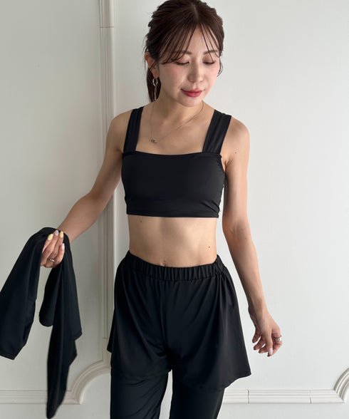 水着5点セットタンキニ上下レギンス長袖トップスショートパンツ 大人水着 UVカット セパレートトレーニングウェア 水陸両用 | MD2262053 | ブラック