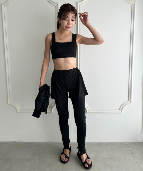 水着5点セットタンキニ上下レギンス長袖トップスショートパンツ 大人水着 UVカット セパレートトレーニングウェア 水陸両用 | MD2262053 | ブラック