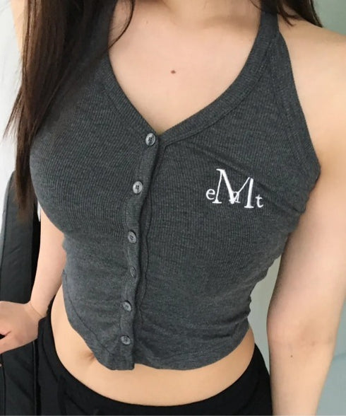 MUCENT(ムセント)/ホルターネック スリーブレス クロップ タンクトップ/MERA HALTER NECK CROP SLEEVELESS | AT2262078 | チャコールグレー