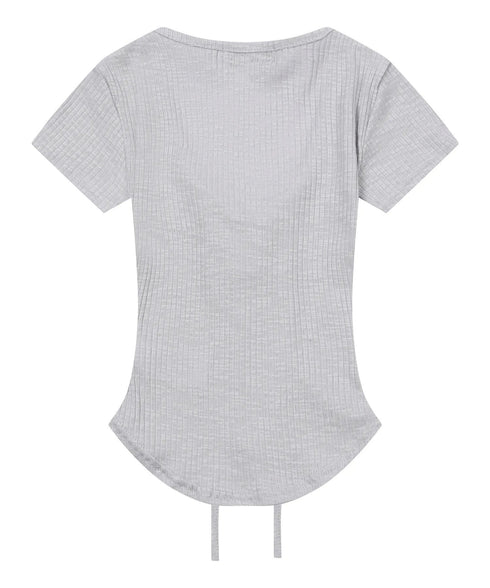 MUCENT(ムセント)/サロン アイレット レースアップ スリムフィット クロップド Tシャツ 半袖 /SARON EYELET LACE-UP SLIM FIT HALF T | AT2262079 | グレー