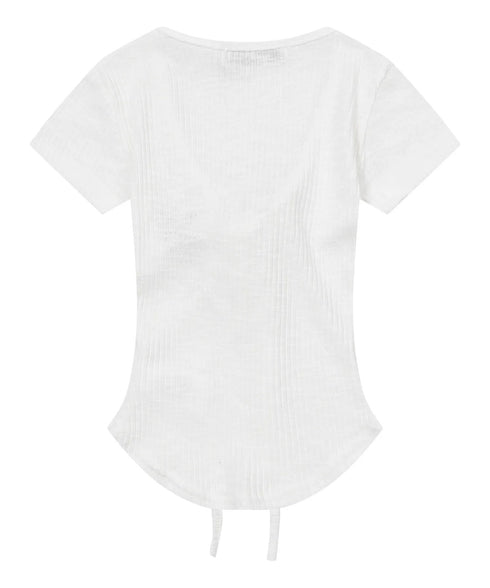 MUCENT(ムセント)/サロン アイレット レースアップ スリムフィット クロップド Tシャツ 半袖 /SARON EYELET LACE-UP SLIM FIT HALF T | AT2262079 | ホワイト