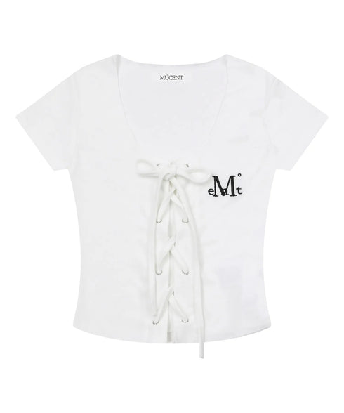 MUCENT(ムセント)/ルケ アイレット レースアップ コルセット 半袖 Tシャツ/LUKE EYELET LACE-UP CORSET HALF T | AT2262080 | ホワイト