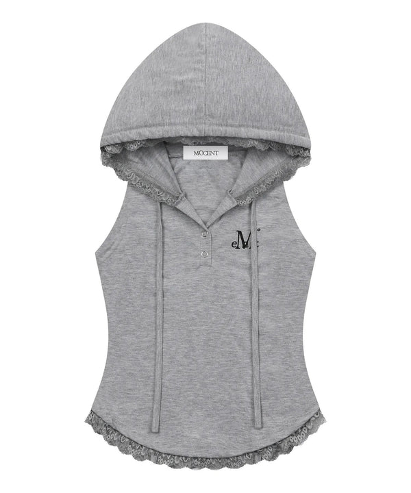 MUCENT(ムセント)/アセン レース スリムフィット フード スリーブレス タンクトップ/ASEN LACE SLIM HOOD SLEEVELESS | AT2262081 | グレー