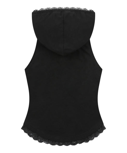 MUCENT(ムセント)/アセン レース スリムフィット フード スリーブレス タンクトップ/ASEN LACE SLIM HOOD SLEEVELESS | AT2262081 | ブラック