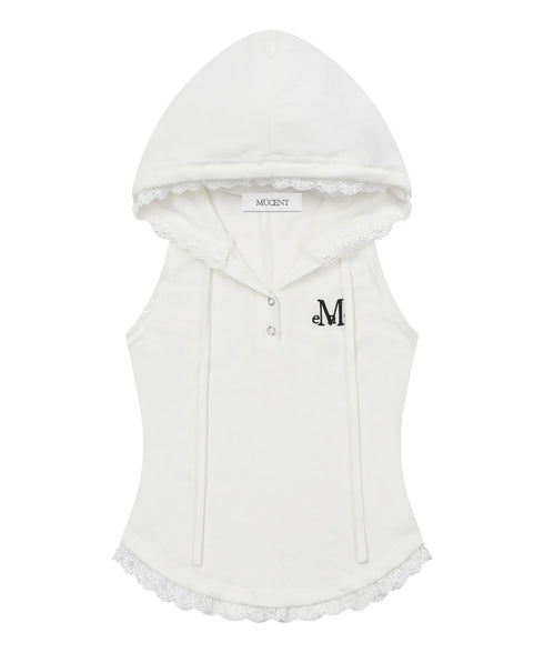 MUCENT(ムセント)/アセン レース スリムフィット フード スリーブレス タンクトップ/ASEN LACE SLIM HOOD SLEEVELESS | AT2262081 | ホワイト
