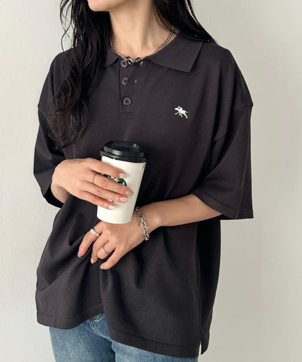 POLOCHAMPS(ポロチャンプス)/ワンポイント刺繍 ポロシャツ 半端袖 オーバーFIT/POLOSHIRT | IM2262084 | チャコールグレー