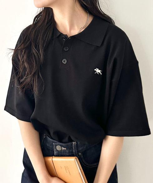 POLOCHAMPS(ポロチャンプス)/ワンポイント刺繍 ポロシャツ 半端袖 オーバーFIT/POLOSHIRT | IM2262084 | ブラック