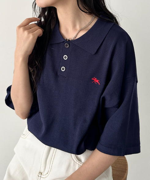 POLOCHAMPS(ポロチャンプス)/ワンポイント刺繍 ポロシャツ 半端袖 オーバーFIT/POLOSHIRT | IM2262084 | ネイビー