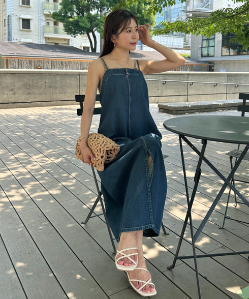 高身長さんも嬉しい♪LONGサイズ展開有 フロントジップデニムロングジャンパースカート デニムジャンスカ | MD2262063 | ブルー