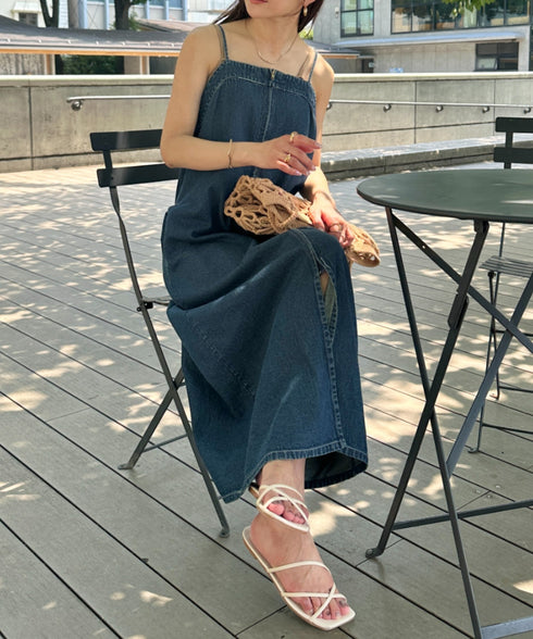 高身長さんも嬉しい♪LONGサイズ展開有 フロントジップデニムロングジャンパースカート デニムジャンスカ | MD2262063 | ブルー