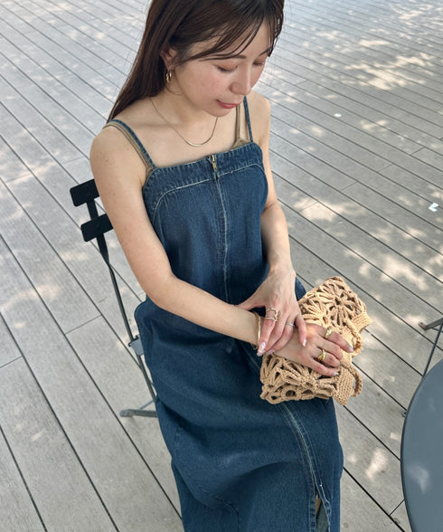 高身長さんも嬉しい♪LONGサイズ展開有 フロントジップデニムロングジャンパースカート デニムジャンスカ | MD2262063 | ブルー