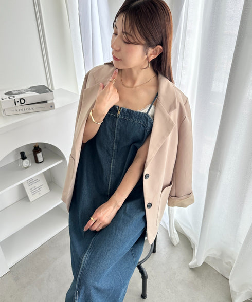 高身長さんも嬉しい♪LONGサイズ展開有 フロントジップデニムロングジャンパースカート デニムジャンスカ | MD2262063 | ブルー