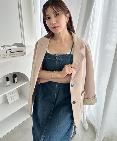 高身長さんも嬉しい♪LONGサイズ展開有 フロントジップデニムロングジャンパースカート デニムジャンスカ | MD2262063 | ブルー
