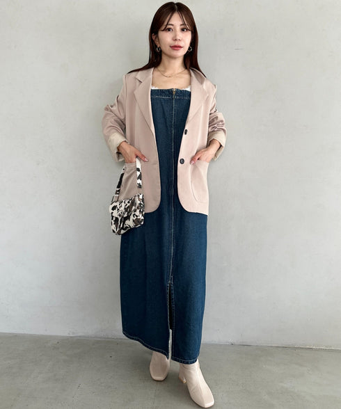 高身長さんも嬉しい♪LONGサイズ展開有 フロントジップデニムロングジャンパースカート デニムジャンスカ | MD2262063 | ブルー