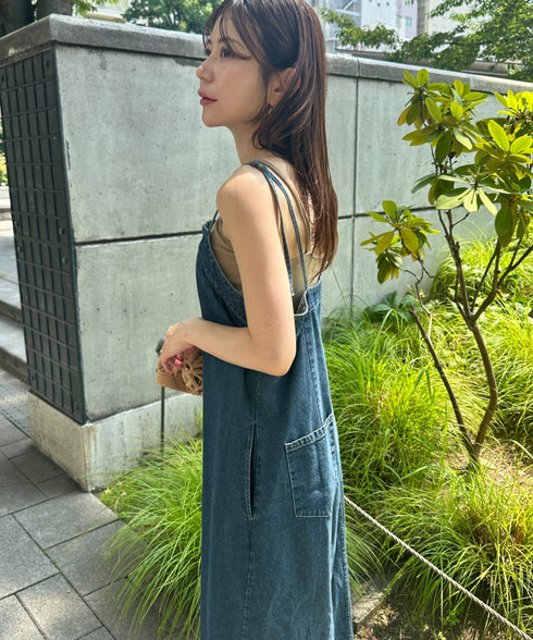 高身長さんも嬉しい♪LONGサイズ展開有 フロントジップデニムロングジャンパースカート デニムジャンスカ | MD2262063 | ブルー