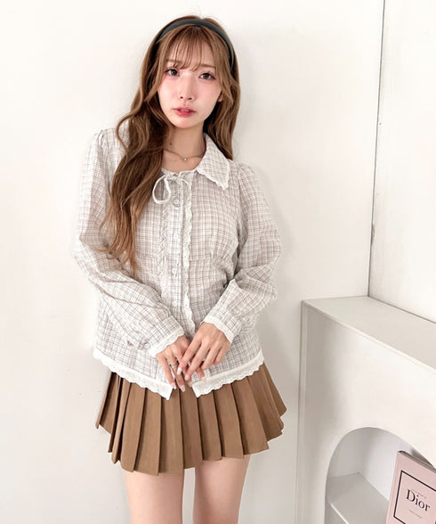 ロングスリーブチェックレースブラウス | LO2263007 | アイボリー
