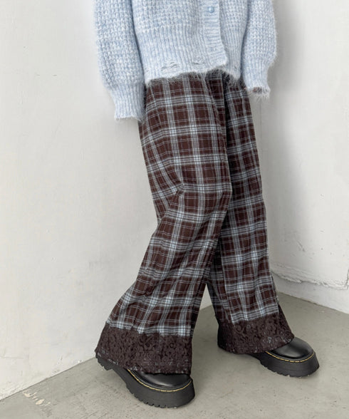 裾レースチェックパンツ | SL2266026 | ブラウン