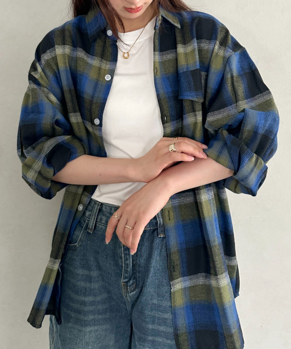 ビックシルエットメンズライクチェックシャツ | MD2266043 | ネイビー