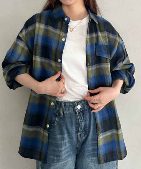 ビックシルエットメンズライクチェックシャツ | MD2266043 | ネイビー