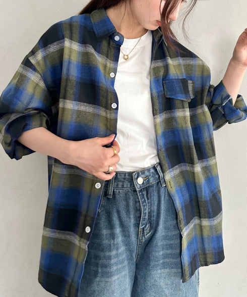 ビックシルエットメンズライクチェックシャツ | MD2266043 | ネイビー