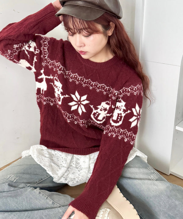 スノージャガードケーブルニットトップス | SL2264027 | レッド