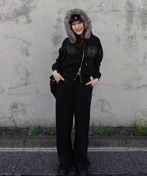 【販売開始：10月9日(金) PM12:00～】【陽世×Bammコラボ】サイドスタッズスウェットワイドパンツ | BA2266069 | ブラック