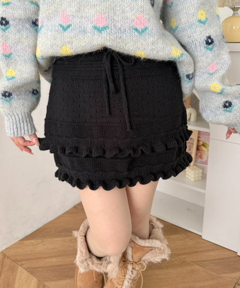 フリルヘムニットミニスカート | SL2264036 | ブラック