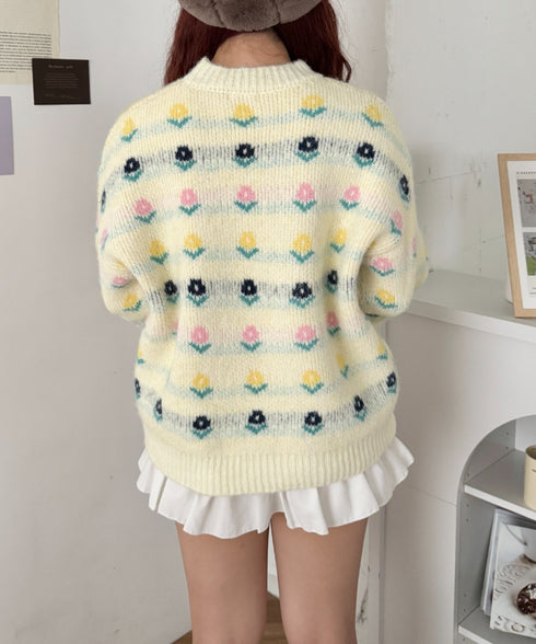 カラフルフラワージャガードニットプルオーバー | SL2264038 | アイボリー