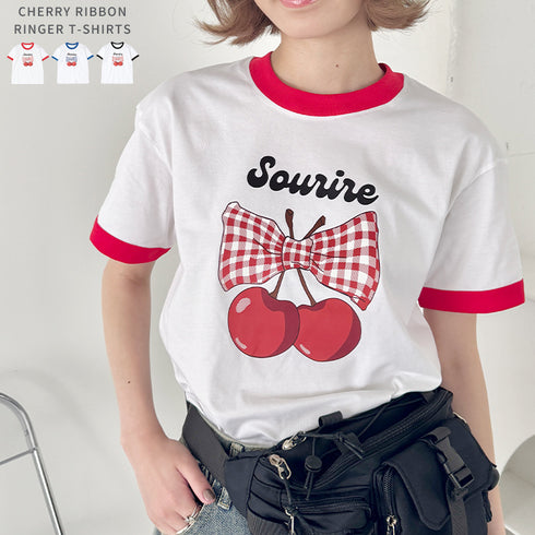 チェリーリボン半袖リンガーTシャツ | SL2252019 | レッド