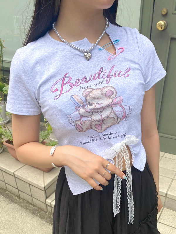 bear lace ribbon tee | SL2242654 | グレー