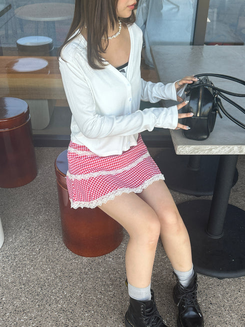 check lace mini skirt | SL2243633 | レッド