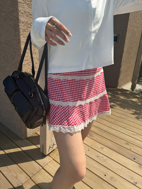 check lace mini skirt | SL2243633 | レッド