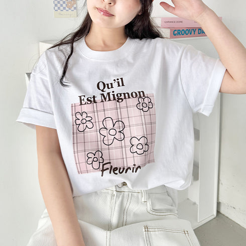 チェックボックスロゴプリント半袖Tシャツ | SL2262007 | ピンク
