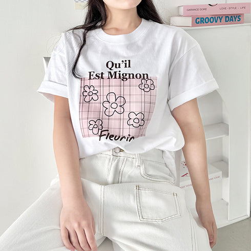 チェックボックスロゴプリント半袖Tシャツ | SL2262007 | ピンク