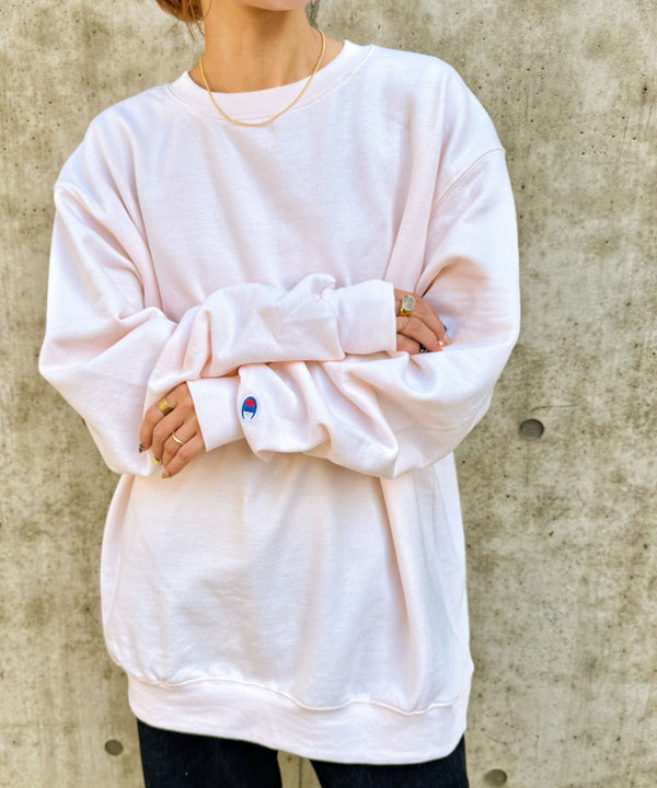 【Champion Authentic sweatshirt】チャンピオン クルーネック スウェット プルオーバー サイズ展開多数 コットン 裏起毛 無地 9.0オンス | 2193059 | ピンクベージュ